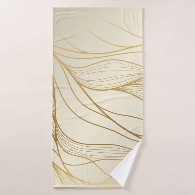 Gold wavy pattern. Luxurious golden linear ornamen Bath Towel (Bath Towel)