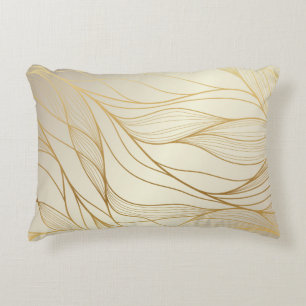 Gold wavy pattern. Luxurious golden linear ornamen Decorative Cushion