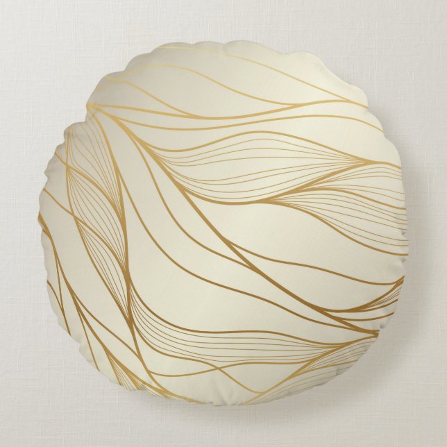 Gold wavy pattern. Luxurious golden linear ornamen Round Cushion (Front)