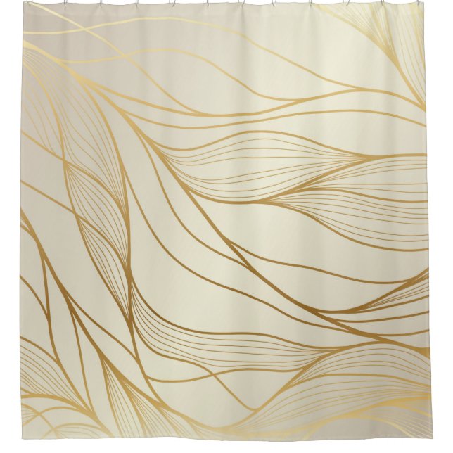 Gold wavy pattern. Luxurious golden linear ornamen Shower Curtain (Front)