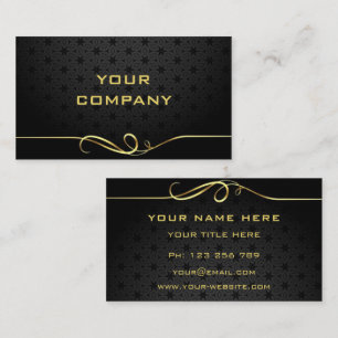 Gold Wavy Ribbon & Golden Text Black Professional Business Card
