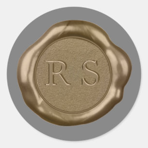 Gold Wax seal Sticker monogram on grey,