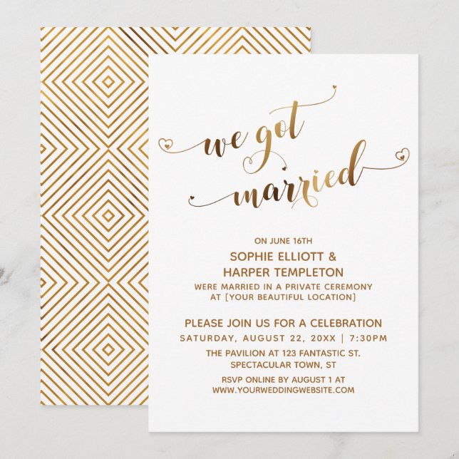 Gold We Got Married Post-Wedding Celebration Invitation (Front/Back)