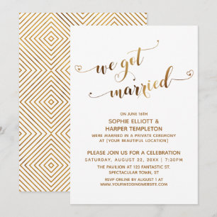 Gold We Got Married Post-Wedding Celebration Invitation