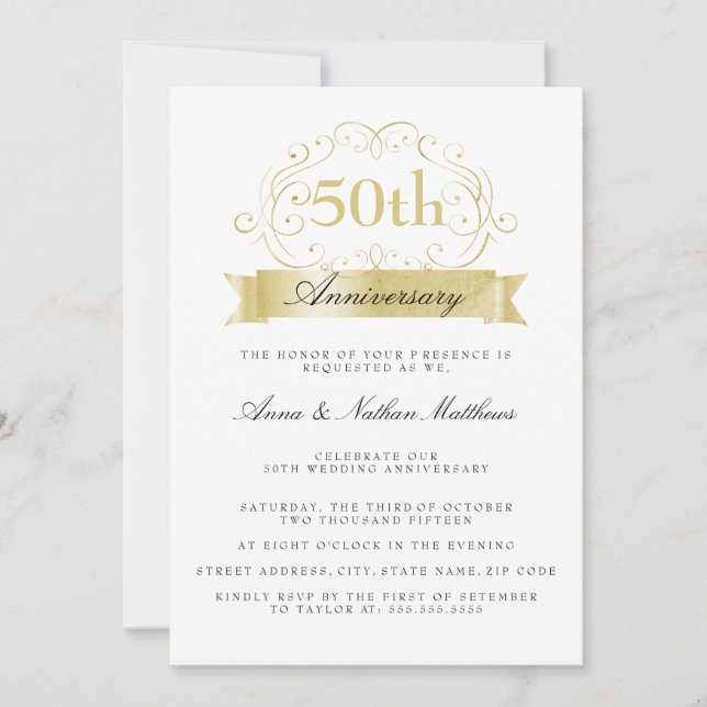 Gold Wedding 50th Anniversary Invitations (Front)