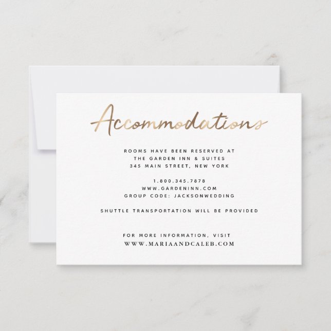 Gold Wedding Accommodations Details Card (Front)