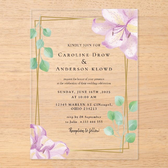 GOLD WEDDING Acrylic Invitations (Front)