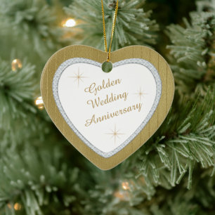 Gold Wedding Anniversary Faux Diamond Keepsake Ceramic Tree Decoration
