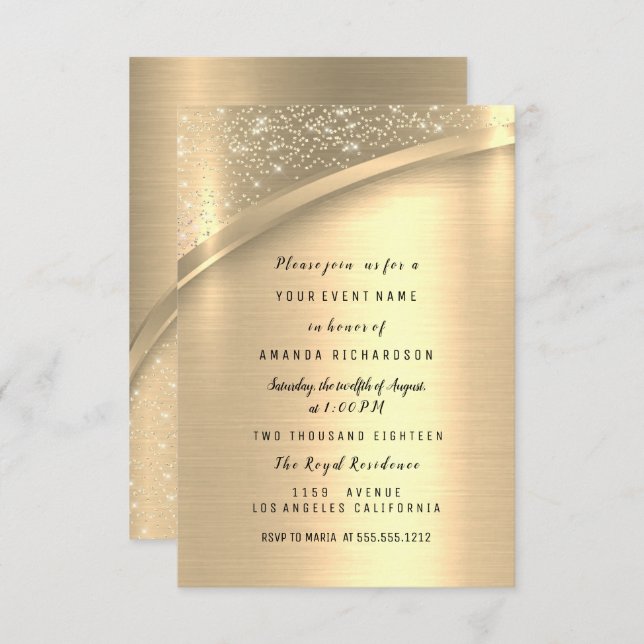 Gold  Wedding Anniversary Glitter Bridal Invitation (Front/Back)