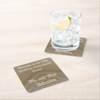 Gold Wedding Anniversary Guest Name Square Paper Coaster