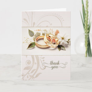 Gold Wedding Bands Bride and Groom Wedding Thank You Card