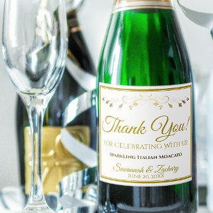 Gold Wedding Champagne Bottle Label Thank You