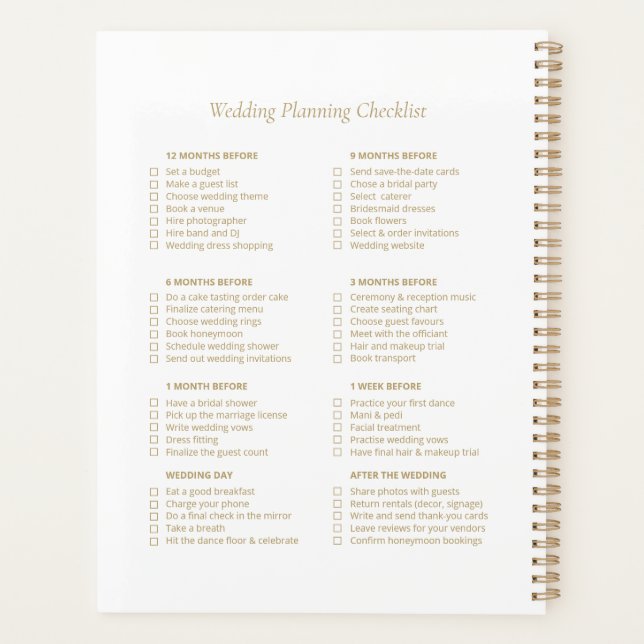  Gold Wedding Checklist Planner (Back)