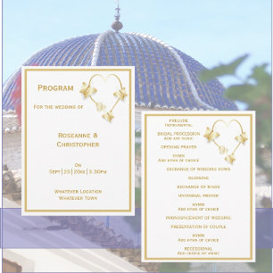 Gold Wedding Church Program Butterflies Heart Programme