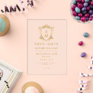 Gold Wedding Crest Custom Wedding Initials Acrylic Invitations