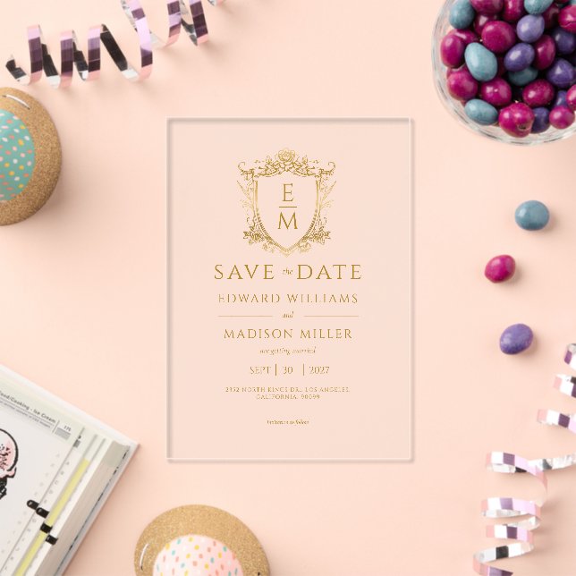 Gold Wedding Crest Custom Wedding Initials Acrylic Invitations (Insitu (Celebration))