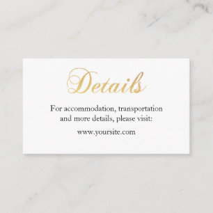 Gold wedding details card. Foil simple insert card