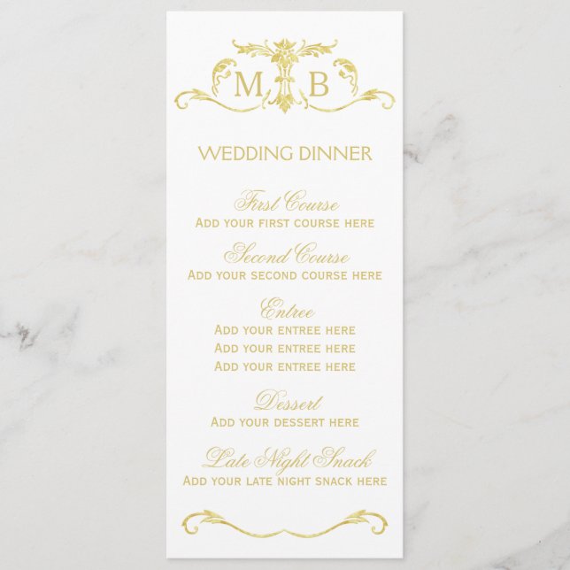 Gold wedding dinner menu template (Front)