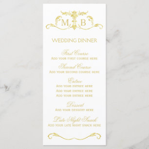 Gold wedding dinner menu template set