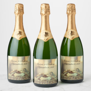 Gold Wedding Elegant Name Date Script Sparkling Wine Label