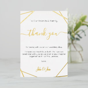Gold Wedding geometrc thank you Table Card