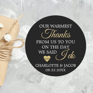 GOLD Wedding Heart Warmest Thanks Thank You Classic Round Sticker