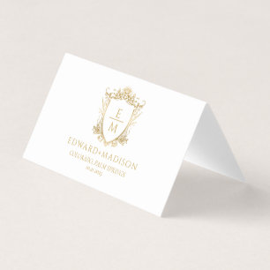Gold Wedding Initials & Wedding Floral Crest Business Card