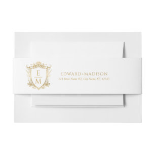 Gold Wedding Initials & Wedding Floral Crest  Invitation Belly Band