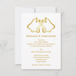 Gold Wedding Invitation Bells And Ribbon