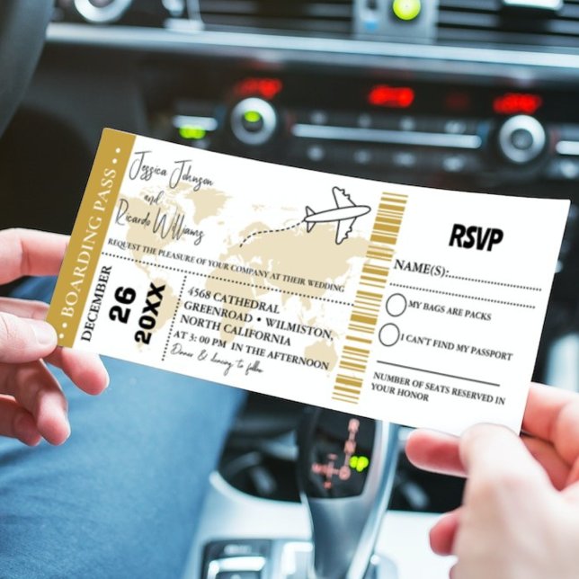 Gold  Wedding invitation Boarding pass ticket (Creator Uploaded)