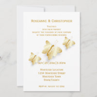 Gold Wedding Invitation Butterflies Design