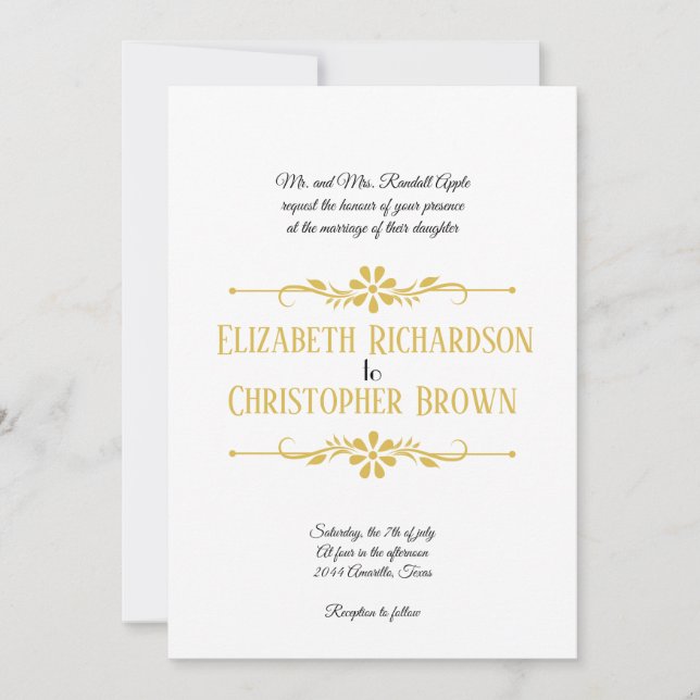 Gold Wedding Invitation Hosted by Bride's Parents (Front)