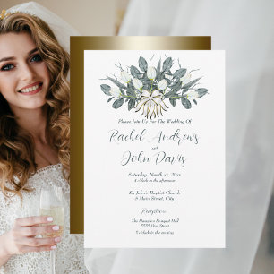 Gold Wedding Invitation with White Tulips