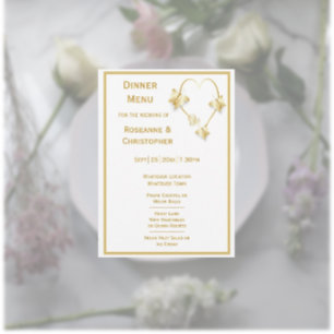 Gold Wedding Menu Butterflies Heart Design