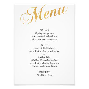 Gold wedding menu poster. Elegant dinner menu Photo Print
