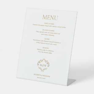 Gold Wedding Menu Sign with Monogram Crest Custom