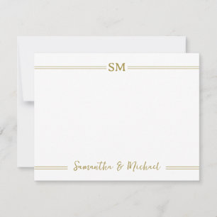 Gold Wedding Monogram Initials Couple Name Lines Card