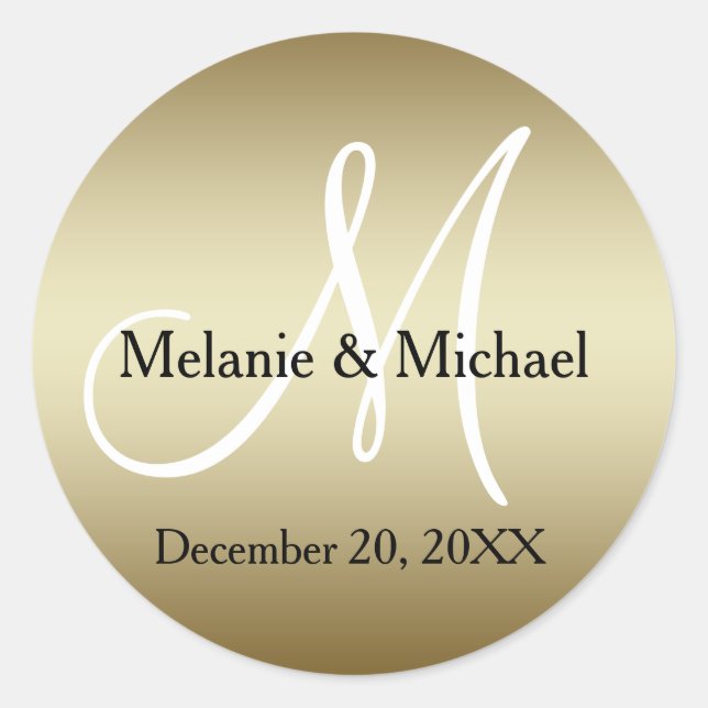 Gold Wedding Monogram Seals Stickers (Front)