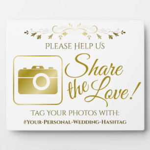 Gold Wedding Photo Share Hashtag Sign Plaque