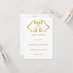 Gold Wedding Program Bells And Ribbon