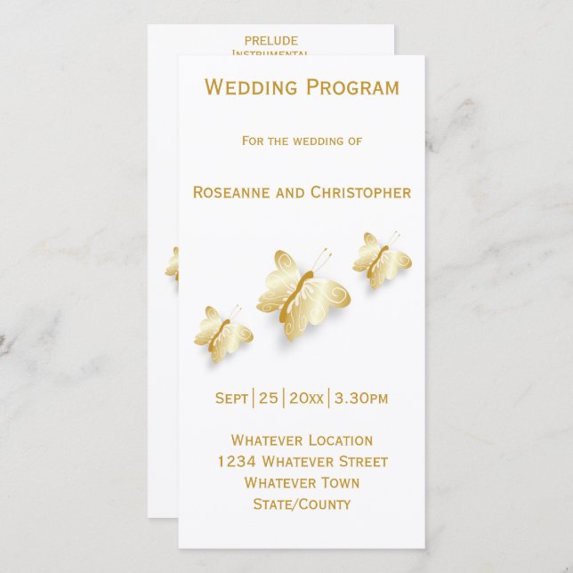 Gold Wedding Program Butterflies Design (Front/Back)