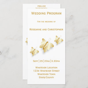 Gold Wedding Program Butterflies Design