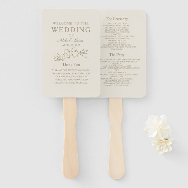 Gold Wedding Program Hand Fan (Front and Back)
