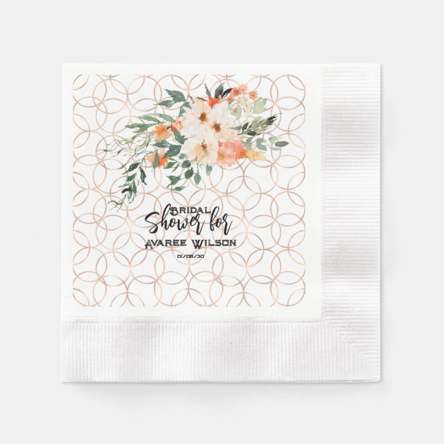 Gold Wedding Ring Pattern with Orange Roses Napkin (Front)