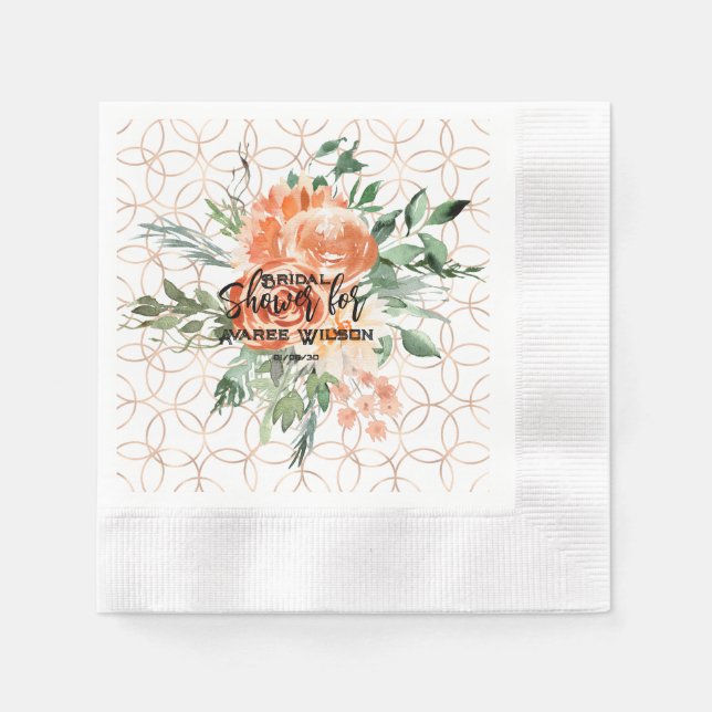 Gold Wedding Ring Pattern with Orange Roses  Napkin (Front)
