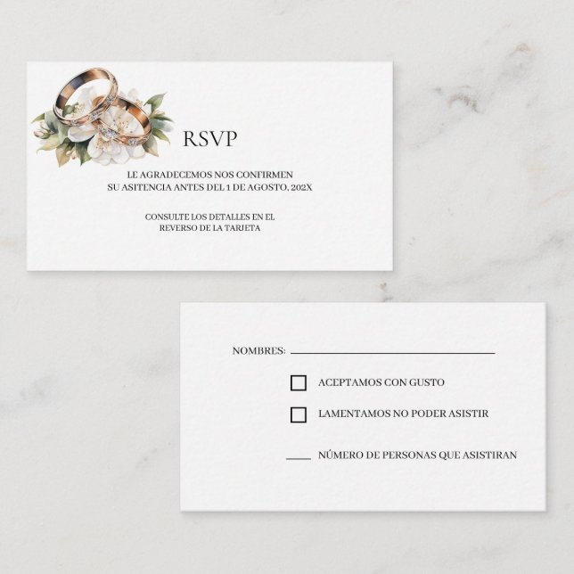 Gold wedding ring RSVP Card  (Front/Back)