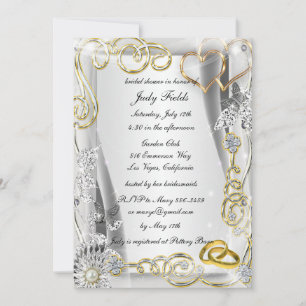 Gold Wedding Rings And Hearts Bridal Shower Invite