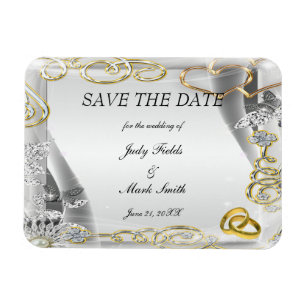 Gold Wedding Rings And Hearts Save The Date Magnet