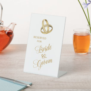 Gold Wedding Rings Bride and Groom Reserved Pedestal Sign