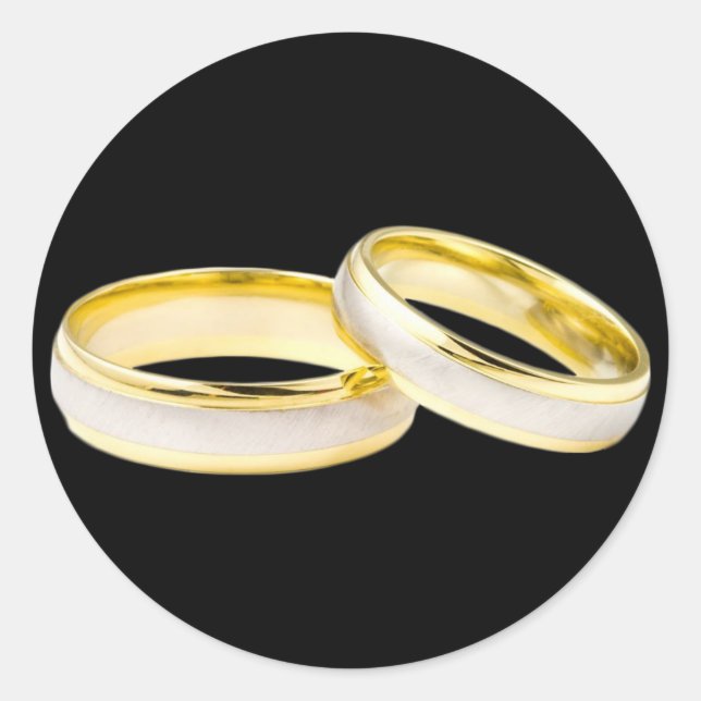 Gold Wedding Rings Custom Background Colour Classic Round Sticker (Front)
